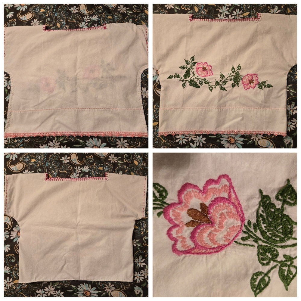 White embroidered crop Top child M vtg pillowcase upcycled